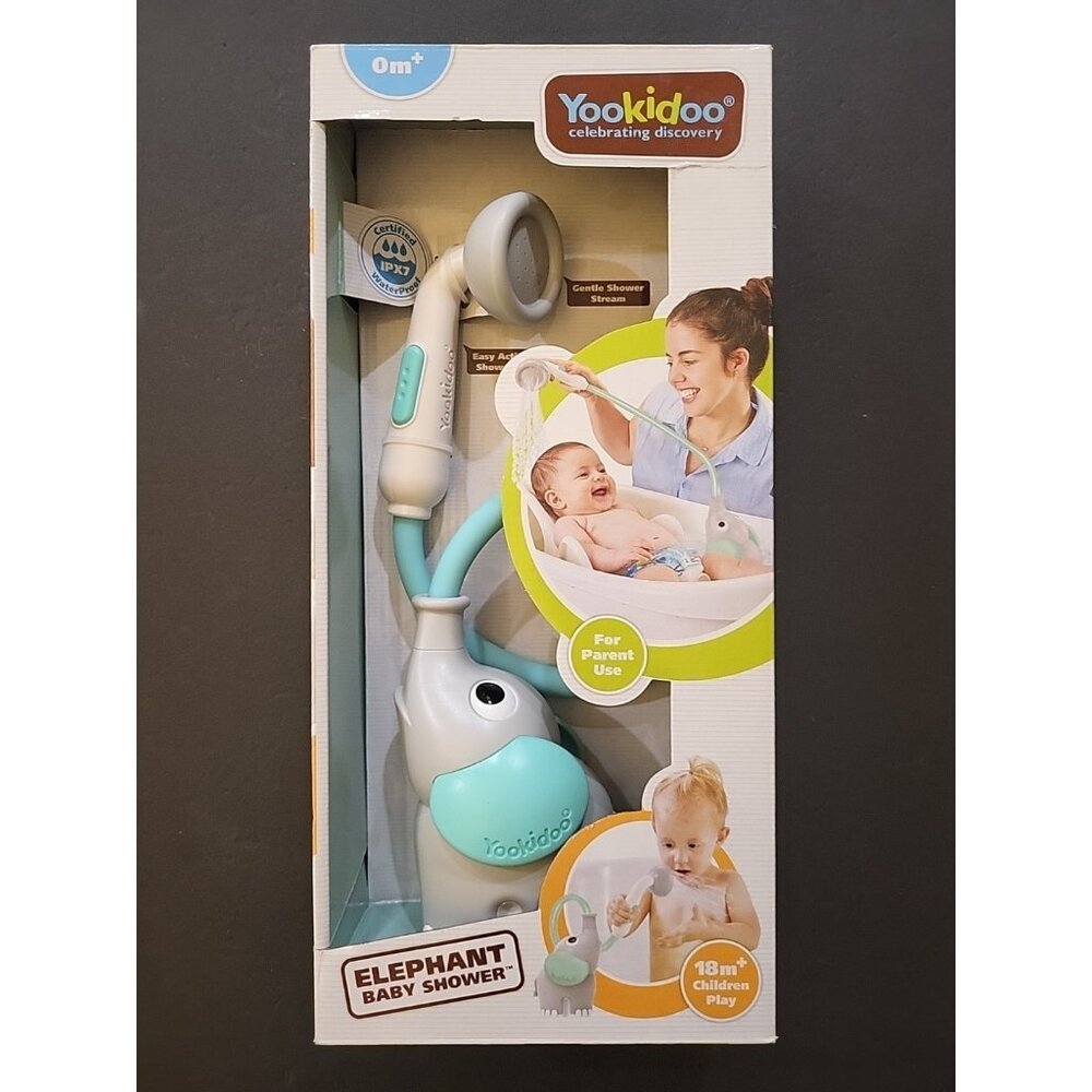 Yookidoo Baby Bath Shower Head Elephant Bath Toy and Trunk Spout Rinser Turquois